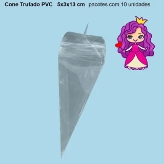 Embalagem Cone Trufado em PVC Crystal virgem - 05x05x13 cm - Pacote com 10 unidades