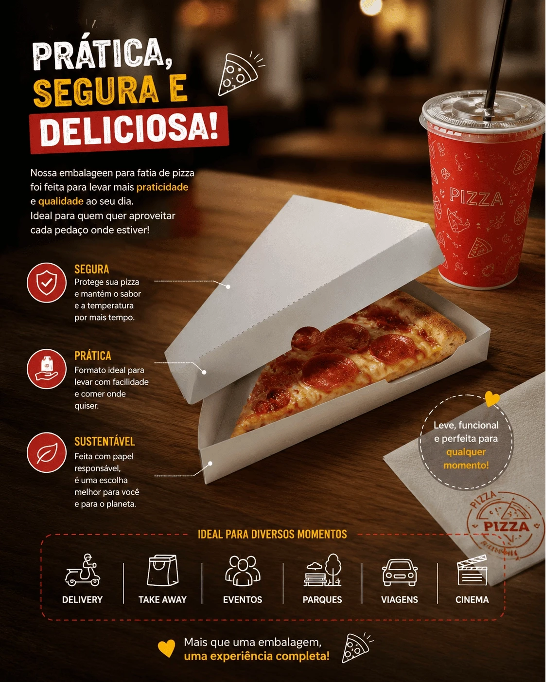 Embalagem para Pedaço de Pizza Viagem em papel Branco - 19x15,5x2,5 cm - Pacote com 10 unidades