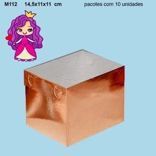 Embalagem M112 com Tampa em PVC Crystal virgem e Fundo em papel Bronze, Kraft, Ouro, Prata, Rose Gold e Vermelho - 14,5x11x11 cm - Pacote com 10 unidades