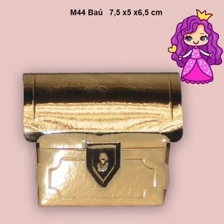 Embalagem M44 Baú em papel Cartão Laminado nas Cores Ouro, Azul e Prata - 07x5,5x6,5cm - Pacote com 10 unidades