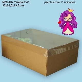 Embalagem M59 Alta com corpo em papel Kraft e Tampa em PVC Crystal virgem - 35x24,5x13,5 cm - Pacote com 5 unidades