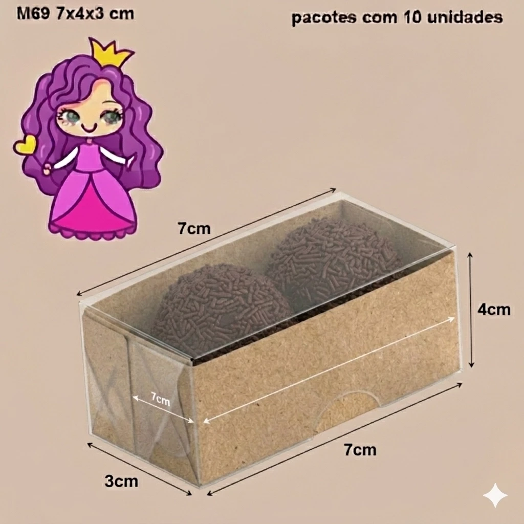 Embalagem M69 Tampa Pvc Crystal Virgem e Fundo em papel cartão nas cores Branco | Kraft e Laminado Colorido - 07x04x03 - pacote com 10 unidades