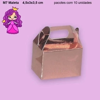 Embalagem M7 Maleta em papel Cartão Laminado nas Cores Ouro, Bronze, Prata, Rose Gold e Vermelho - 4,5x03x3,5cm - Pacote com 10 unidades