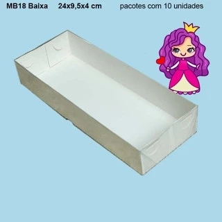 Embalagem MB18 Baixa com Tampa em PVC Crystal virgem e Fundo em papel Branco -24x9,5x04cm - Pacote com 10 unidades