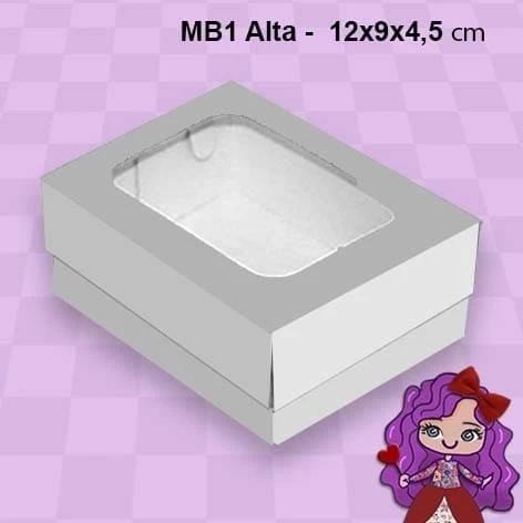 Embalagem MB1 Alta com Visor em papel Kraft/Branco - 12x9x4,5 cm - Pacote com 10 unidades