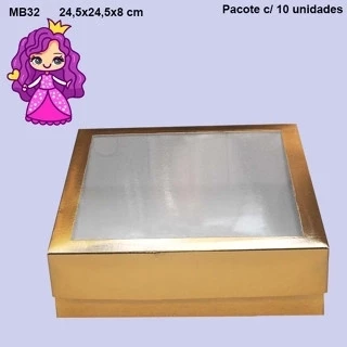 Embalagem MB32 com Visor em papel nas cores Branco, Kraft, Ouro, Prata, Bronze, Rose Gold e Laminado Vermelho - Medidas: 24,5x24,5x08 cm - Pacote com 10 unidades