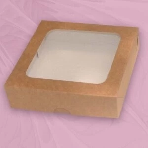 Embalagem MB59 com Visor em papel Kraft e Branco - 15x15x04 cm- Pacotes com 10 unidades