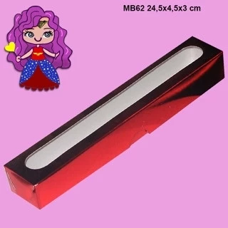 Embalagem MB62 com Visor em papel cartão nas cores Branco, Kraft, Ouro, Prata, Rose Gold e Vermelho - 24,5x4,5x03 cm- Pacotes com 10 unidades