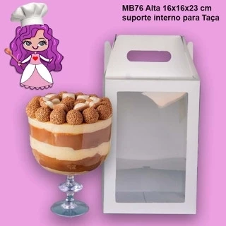 Embalagem MB76 Alta com suporte para Taça em papel cartão 350G na cor Kraft e Branco - 16x16x23 - Pacote com 10 Unidades