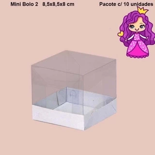 Embalagem com berço para Mini Bolo n°2 em papel cartão branco - 8,5x8,5x8 cm - Pacote com 10 unidades