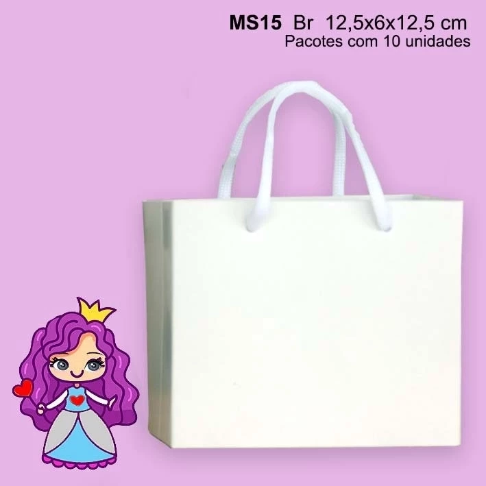Sacola MS15 Lisa em papel Kraft ou Branco 250Gr- 12,5x06x12,5 cm - Pacote com 10 unidades.
