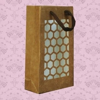Sacola MS18 em papel Kraft Colmeia 250GR - 10x5x18 cm - Pacote com 10 unidades