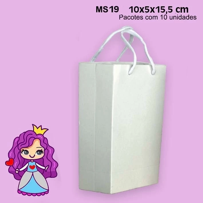 Sacola MS19 Lisa em papel Kraft ou Branco 250GR - 10x5x15,5 cm- Pacotes com 10 unidades