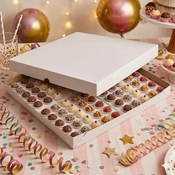 Embalagem para 100 Doces em papel Kraft | Branco - Pacote com 10 unidades - Medidas: 38,5x38,5x04 cm