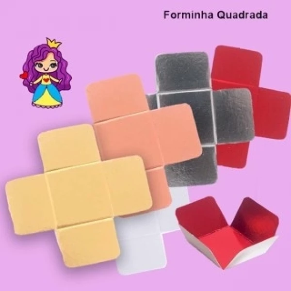 Forminha Quadrada para Doces Colorida- 3,5x3,5x3,5 - Pacote com 50 Unidades