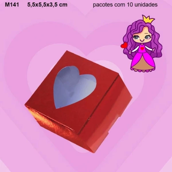 Embalagem M141 Visor Coração em papel cartão Colorido - 5,5x5,5x3,5- pacote com 10 unidades