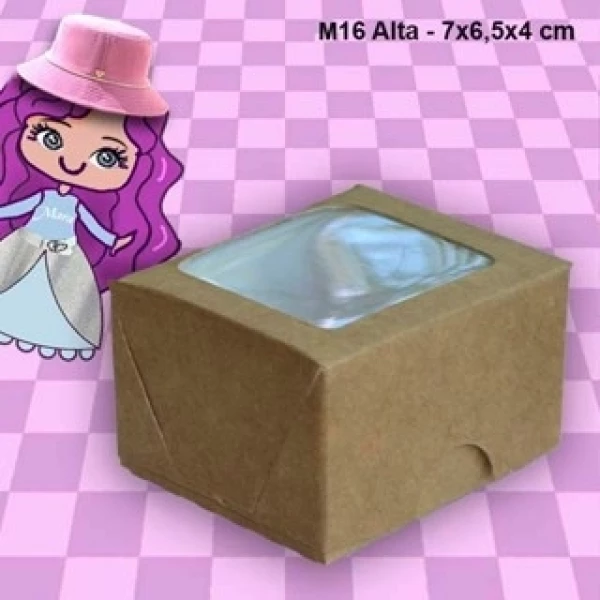 Embalagem M16 Alta com visor em papel Branco/Kraft e Laminado Ouro 300GR- 7X6,5X4cm - Pacote com 10 unidades