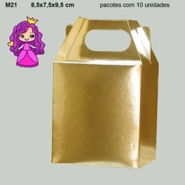 Embalagem M21 Maleta em papel Cartão Laminado nas cores Ouro, Prata, Bronze, Rose Gold e Vermelho -Medidas: 8,5x7,5x9,5cm - Pacote com 10 Unidades