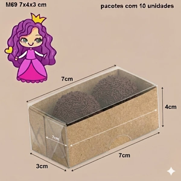 Embalagem M69 Tampa Pvc Crystal Virgem e Fundo em papel cartão nas cores Branco | Kraft e Laminado Colorido - 07x04x03 - pacote com 10 unidades
