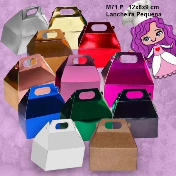 Embalagem para Lanches M71 Pequena em papel Laminado Branco, Kraft e Colorido- 12x08x09cm - Pacote com 10 unidades.