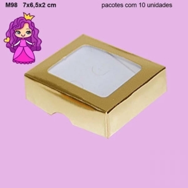 Embalagem M98 com visor em papel Laminado nas Cores Bronze, Ouro, Prata, Rose Gold e Vermelho - Medidas: 07x6,5x02cm - Pacote com 10 unidades