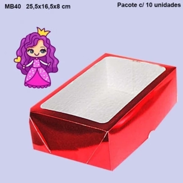 Embalagem MB40 em papel Laminado de 320G nas cores Ouro, Prata e Vermelho - 25,5x16,5x08 cm - Pacote com 10 unidades