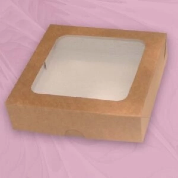 Embalagem MB59 com Visor em papel Kraft e Branco - 15x15x04 cm- Pacotes com 10 unidades