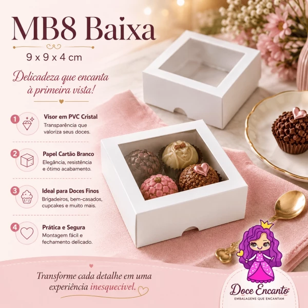 Embalagem para Presente MB8 Baixa em papel Branco e Kraft- 09x09x04cm - Pacote com 10 unidades