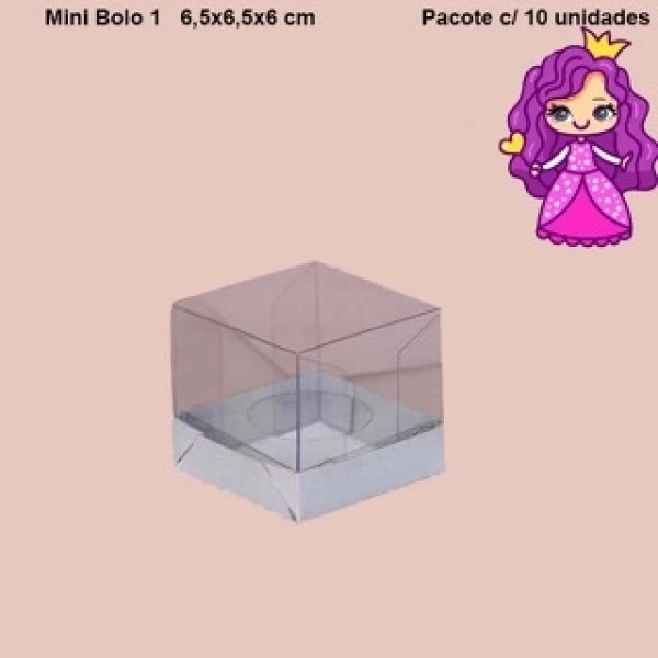 Embalagem com berço para Mini Bolo n°1 em papel cartão branco - 6,5x6,5x06 cm - Pacote com 10 unidades