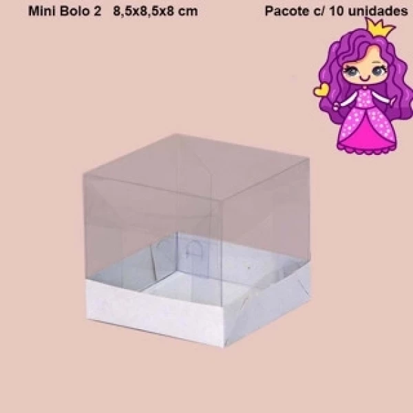 Embalagem com berço para Mini Bolo n°2 em papel cartão branco - 8,5x8,5x8 cm - Pacote com 10 unidades