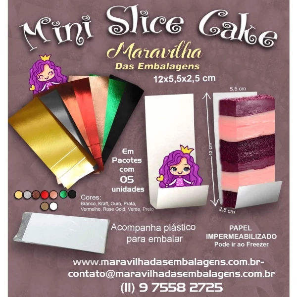Embalagem Mini Slice Cake - Pacote com 5 unidades - 12x5,5x2,5 cm