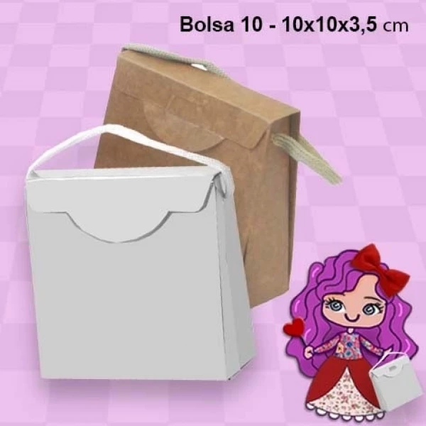 Embalagem Bolsa MS10 em papel Kraft | Branco 250GR- 10x3,5x10 cm - Pacote com 10 unidades