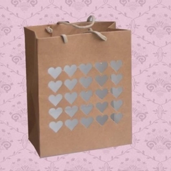 Sacola MS20 em papel Coração Kraft 280GR- 15x7,5x19 cm- Pacotes com 10 unidades