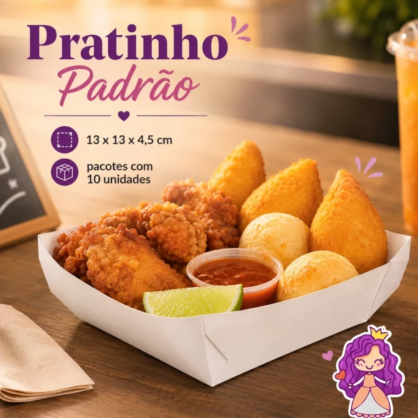 Embalagem Pratinho em papel Branco Impermeabilizado  - 13x13x4,5 cm - Pacote com 10 unidades