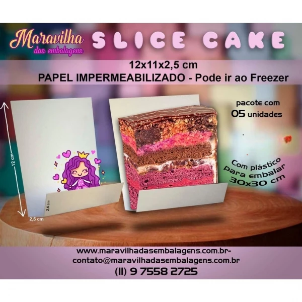 Embalagem Slice Cake - Pacote com 5 unidades - 12x11x2,5 cm - Pacote com 05 unidades