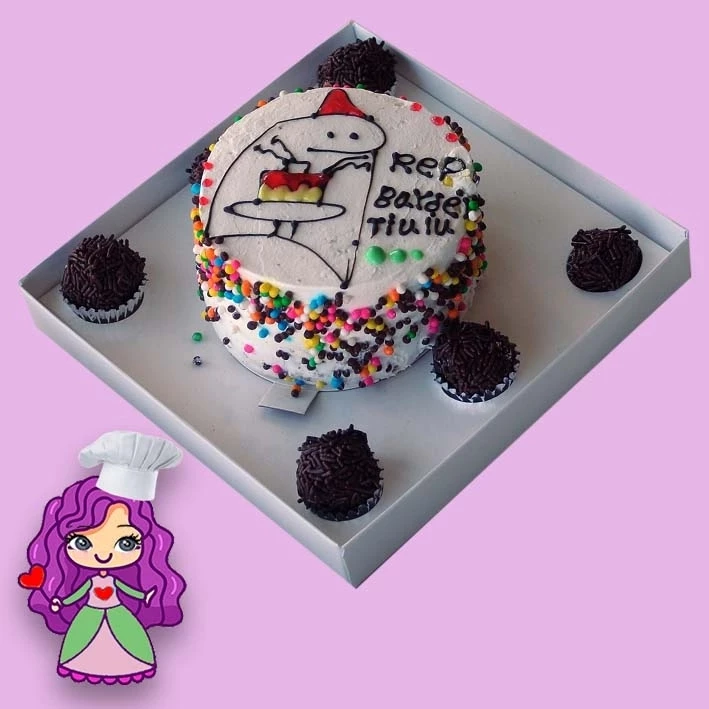 Embalagem Bentô Cake + 6 Doces com suporte na cor Branca- 18,5x18,5x11 - Pacote com 05 Unidades