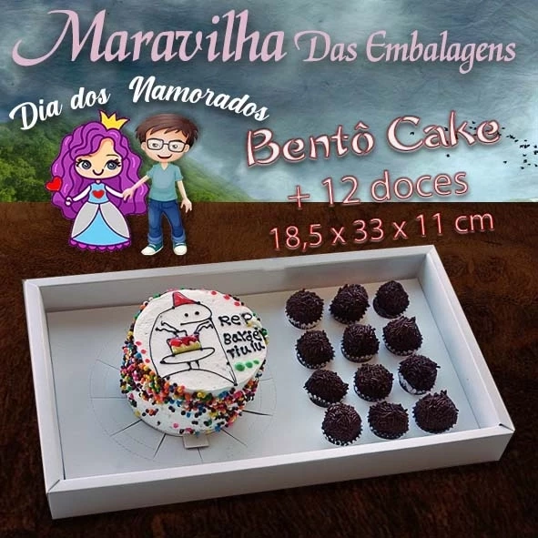 Embalagem Bentô Cake + 12 Doces com suporte na cor Branca- 18,5x33x11 - Pacote com 05 Unidades