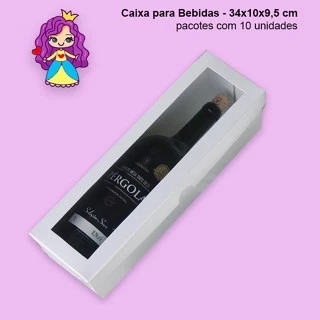 Caixa para bebida com Visor em papel Kraft, Branco e Colorido- 34X10X9,5 - Pacote com 10 unidades