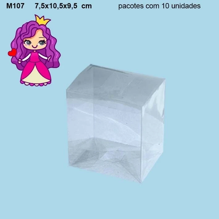 Embalagem M107 em PVC Crystal virgem - 7,5x10,5x9,5 cm - Pacote com 10 unidades