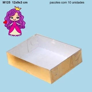 Embalagem M125 com Tampa em PVC e Fundo em papel Ouro, Prata, Rose Gold - 12x09x03cm - Pacote com 10 unidades