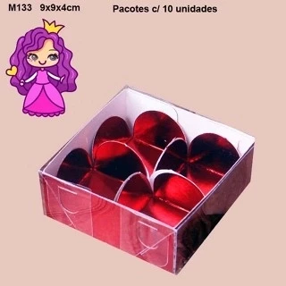 Embalagem com visor para M133 - 4 doces em papel Branco/Kraft e colorido bronze, ouro, prata, rose gold, vermelho - 09x09x04cm - Pacote com 10 unidades