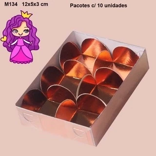 Embalagem com visor para Chocolates M134 12x09x03 cm - 6 doces em papel Branco/Kraft e colorido bronze, ouro, prata, bronze e vermelho - PACOTE COM 10 UNIDADES