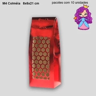 Embalagem M4 Colmeia em papel Laminado nas cores Bronze, Ouro, Prata e Vermelho - Medidas: 08x06x21cm - Pacote com 10 Unidades.