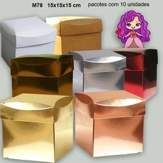 Embalagem M78 em papel Branco/Kraft e Laminado Colorido - 15x15x15 cm - Pacote com 10 unidades