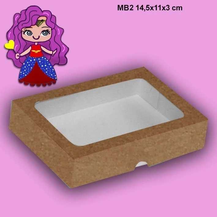 Embalagem MB2 com Visor em papel Branco, Kraft, Ouro, Prata, Vermelha, Rose Gold, Bronze, Azul, Pink e Verde - 14,5x11x3 cm- Pacotes com 10 unidades