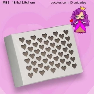 Embalagem MB3 Coração em papel nas Cores Ouro, Vermelho, Prata, Bronze, Rose Gold, Branco e Kraft - 19,5x13,5x04 cm- Pacotes com 10 unidades