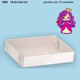 Embalagem MB3 com Tampa em PVC Crystal virgem e Fundo em papel Branco -19,5x13x04cm - Pacote com 10 unidades