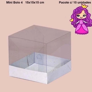 Embalagem com berço para Mini Bolo n°4 em papel cartão branco - 15x15x15 cm - Pacote com 10 unidades