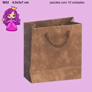 Sacola MS2 em papel Branco e Kraft Liso - 6,5x03x07 cm- Pacotes com 10 unidades