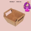 Embalagem Bandeja 01 com alça em papel Kraft | Branco e Laminado colorido - Medidas:05x05x04cm - Pacote com 10 Unidades